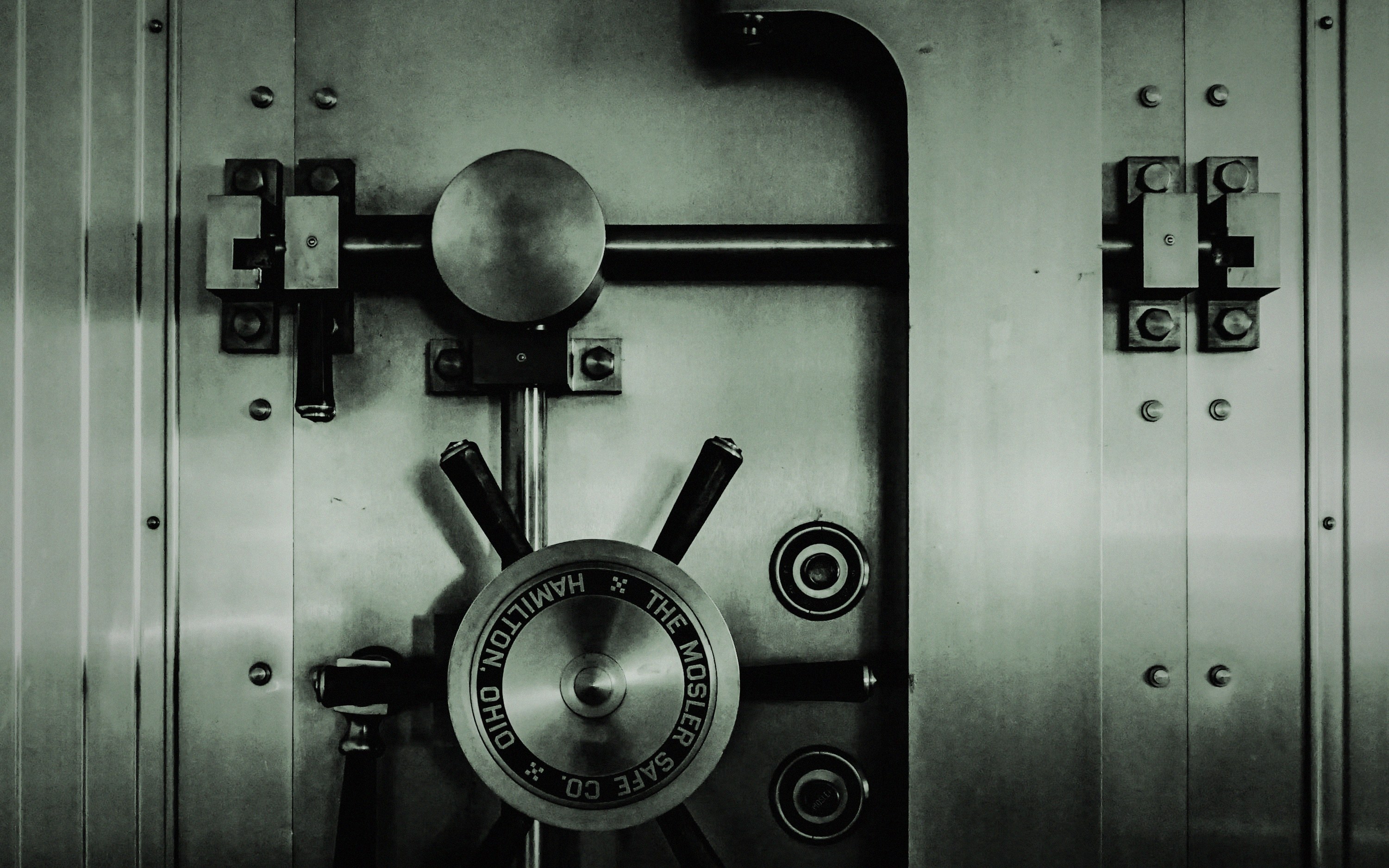 Steel vault door with locking wheel